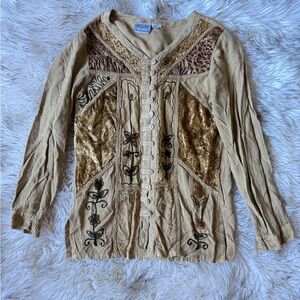 Speed Limit MPH Embroidered Boho Button Front Top Women’s Small